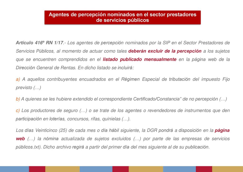 Agentes de percepción nominados en el sector prestadores de servicios públicos