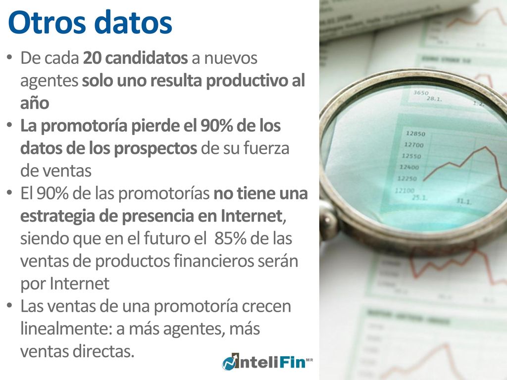 Otros datos De cada 20 candidatos a nuevos agentes solo uno resulta productivo al año.