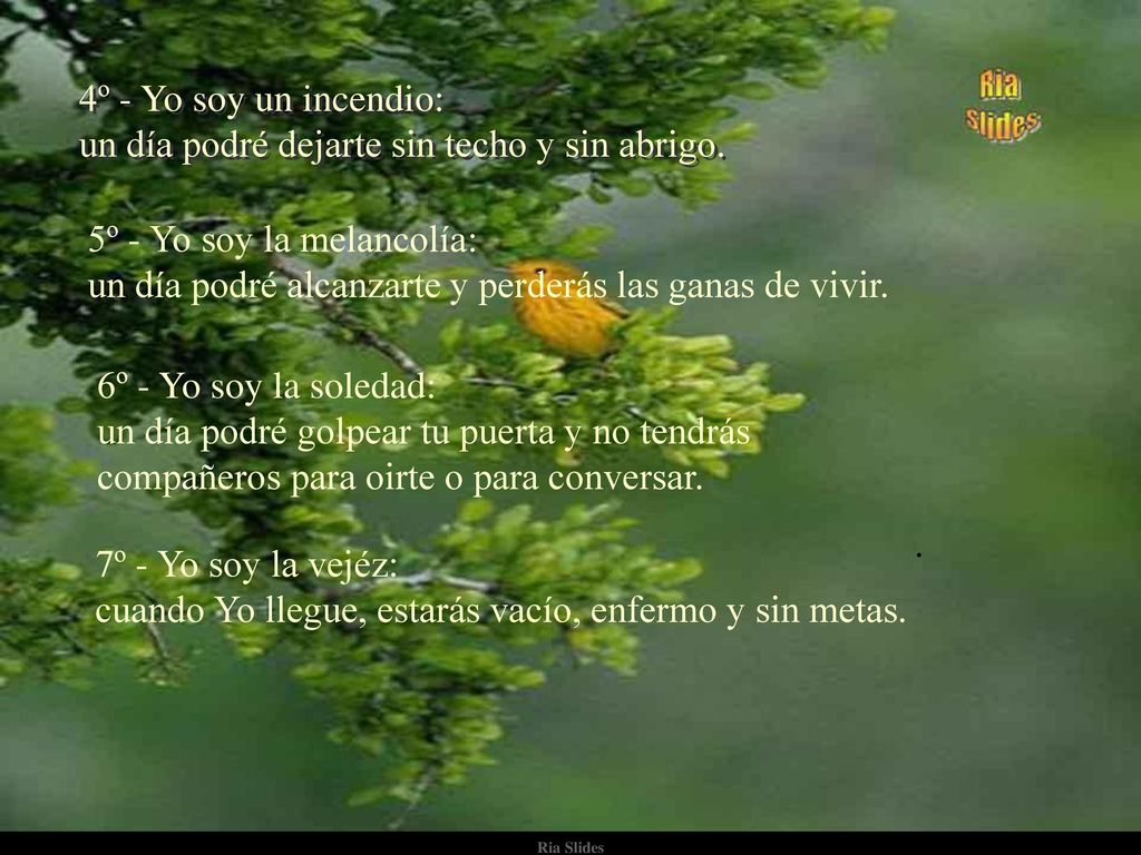 4º - Yo soy un incendio: un día podré dejarte sin techo y sin abrigo.