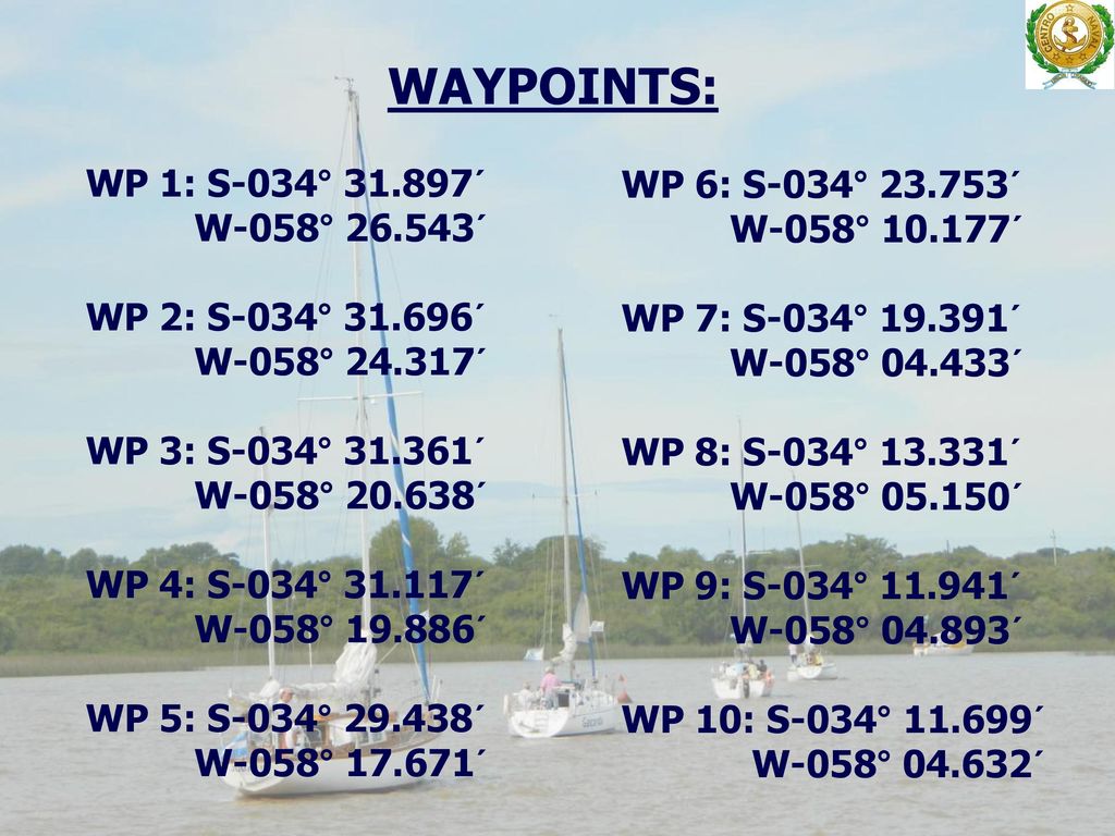 WAYPOINTS: WP 1: S-034° ´ WP 6: S-034° ´ W-058° ´