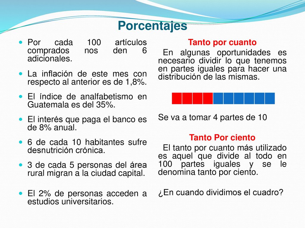 Porcentajes Por cada 100 artículos comprados nos den 6 adicionales.