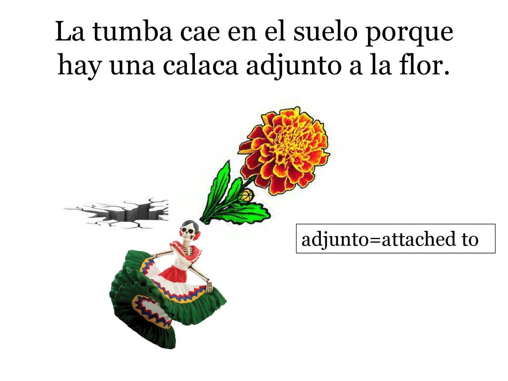 La tumba cae en el suelo porque hay una calaca adjunto a la flor.