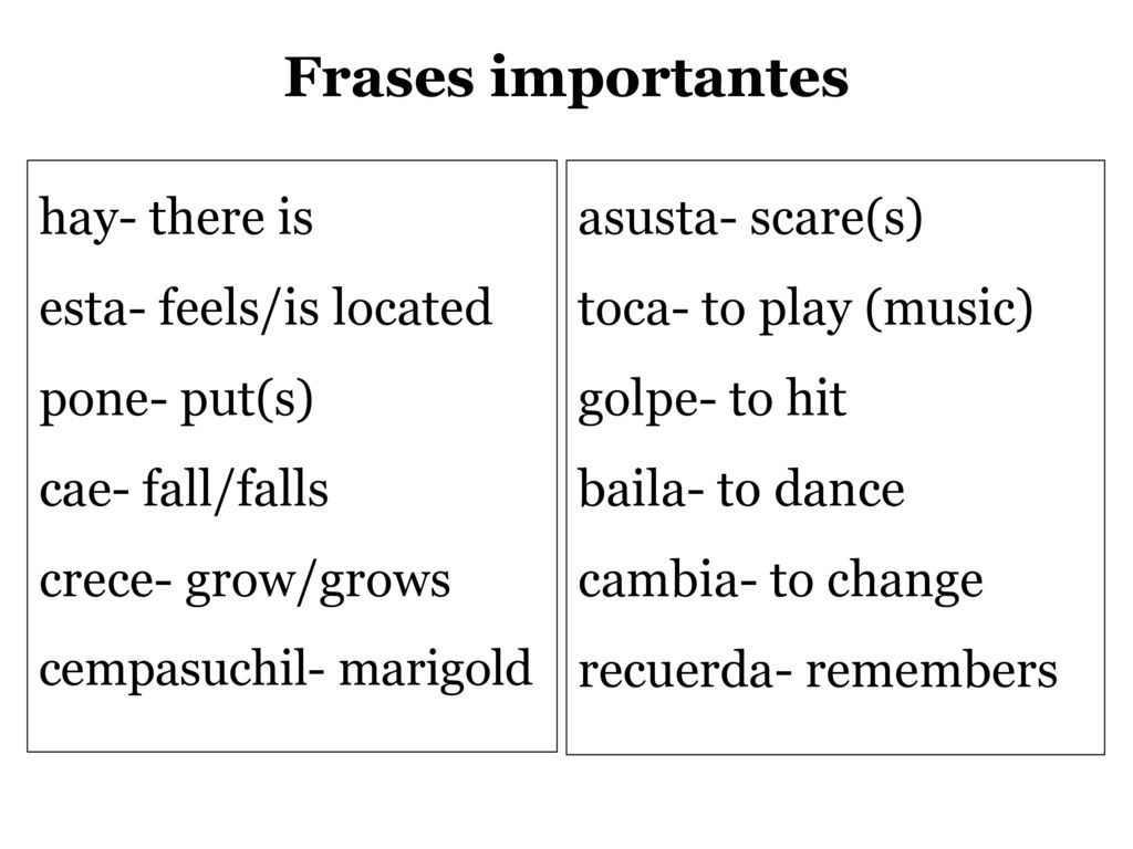 Frases importantes hay- there is esta- feels/is located pone- put(s)