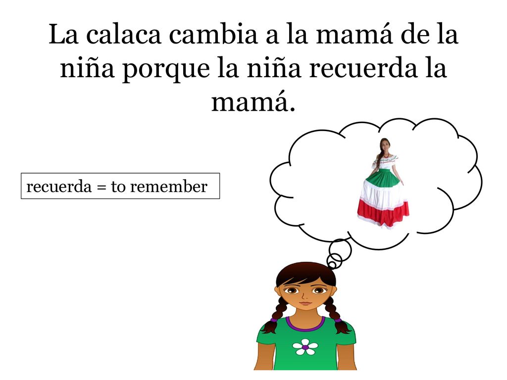 La calaca cambia a la mamá de la niña porque la niña recuerda la mamá.