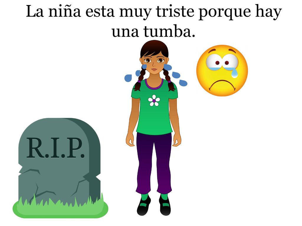 La niña esta muy triste porque hay una tumba.