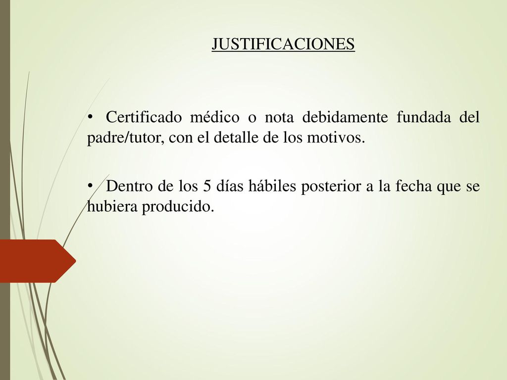 JUSTIFICACIONES Certificado médico o nota debidamente fundada del padre/tutor, con el detalle de los motivos.