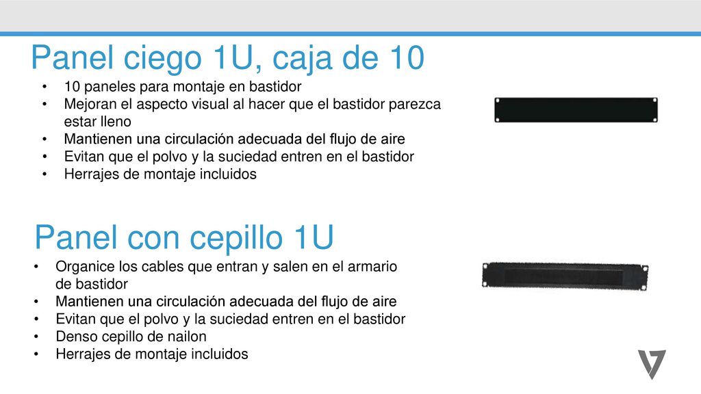 Panel ciego 1U, caja de 10 Panel con cepillo 1U