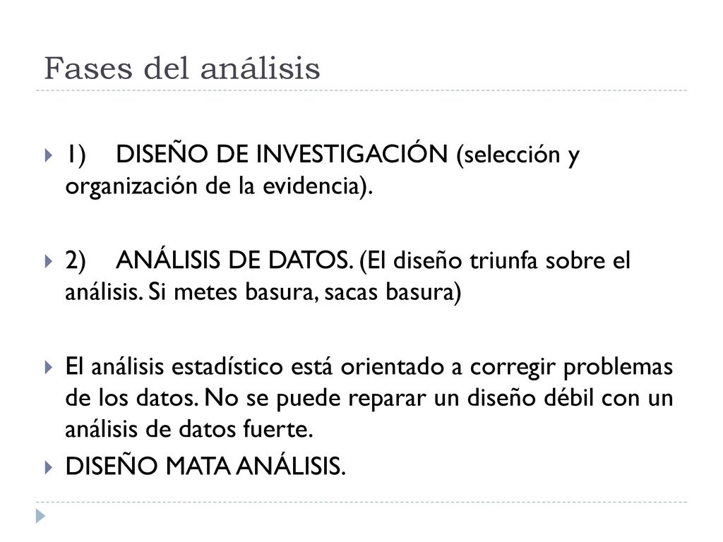 Fases del análisis 1) DISEÑO DE INVESTIGACIÓN (selección y organización de la evidencia).
