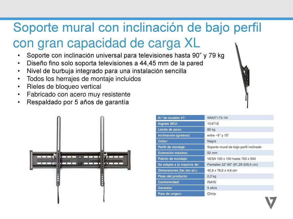 Soporte mural con inclinación de bajo perfil con gran capacidad de carga XL