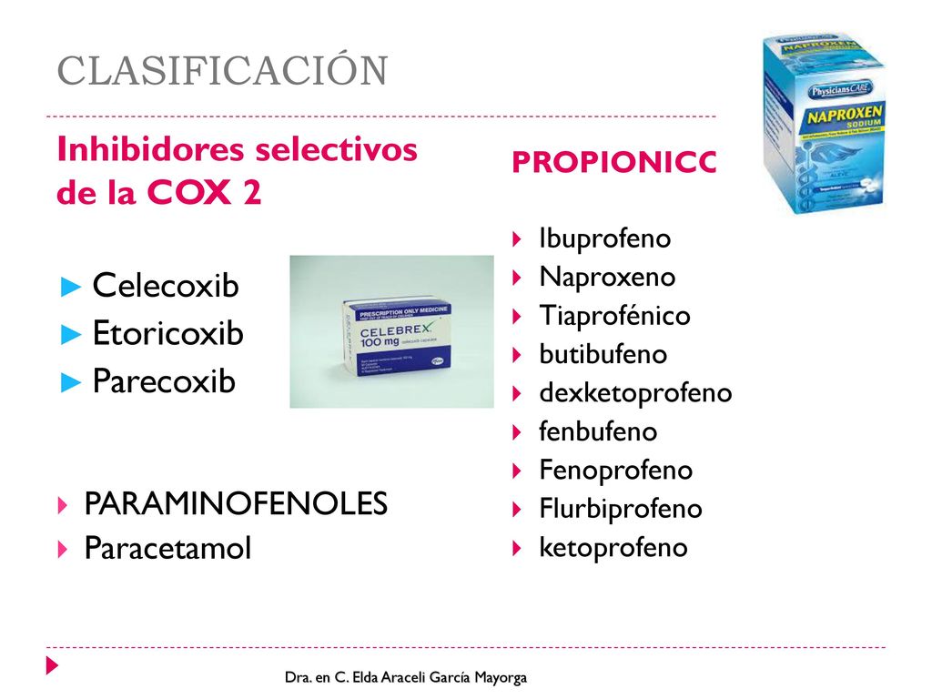 CLASIFICACIÓN Inhibidores selectivos de la COX 2 Celecoxib Etoricoxib