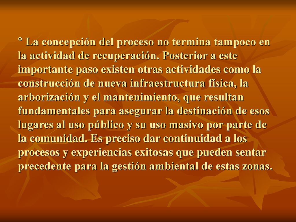 ° La concepción del proceso no termina tampoco en la actividad de recuperación.