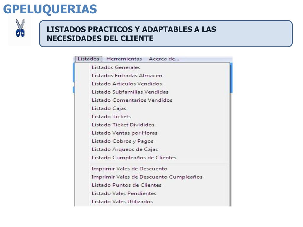GPELUQUERIAS LISTADOS PRACTICOS Y ADAPTABLES A LAS NECESIDADES DEL CLIENTE