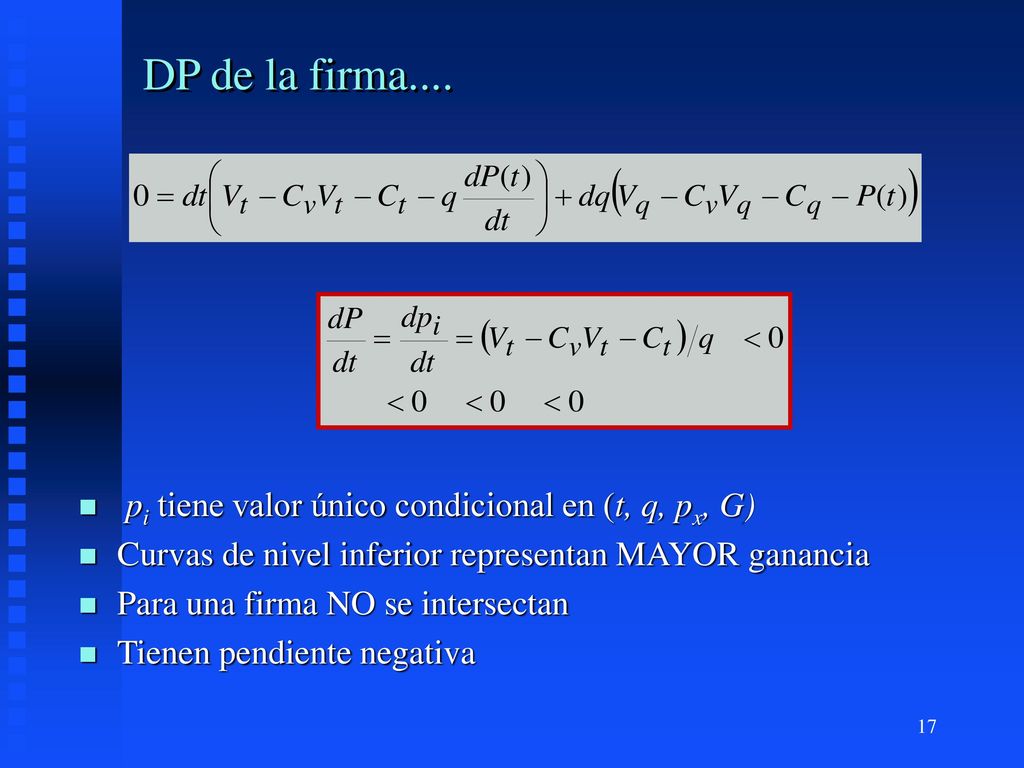 DP de la firma.... pi tiene valor único condicional en (t, q, px, G)