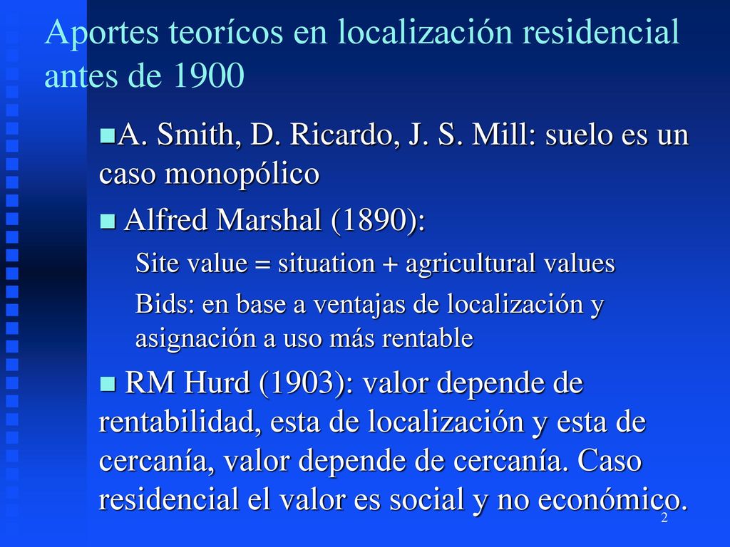 Aportes teorícos en localización residencial antes de 1900