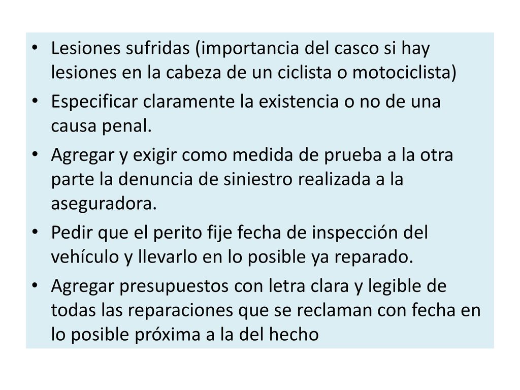 Lesiones sufridas (importancia del casco si hay lesiones en la cabeza de un ciclista o motociclista)