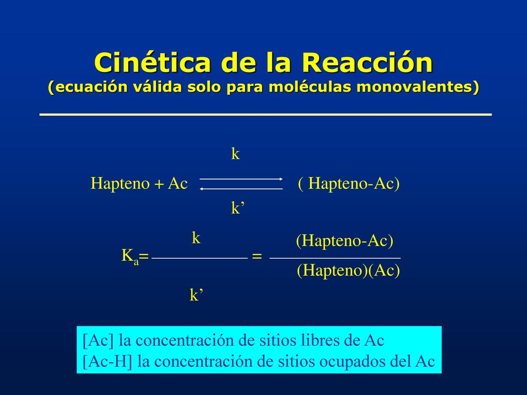 Cinética de la Reacción (ecuación válida solo para moléculas monovalentes)