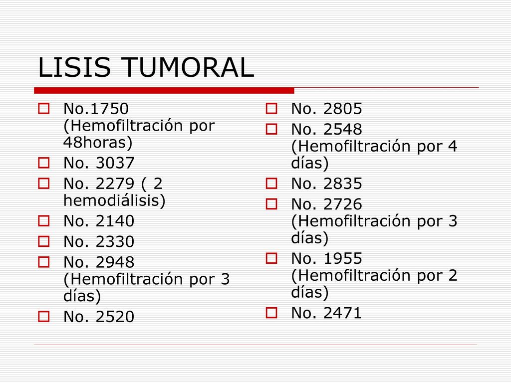 LISIS TUMORAL No.1750 (Hemofiltración por 48horas) No. 3037