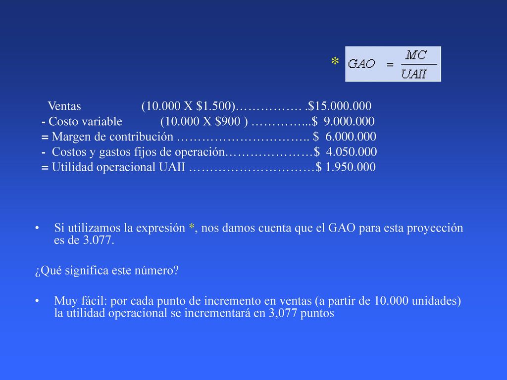 * Ventas ( X $1.500)……………. .$ Costo variable ( X $900 ) …………...$