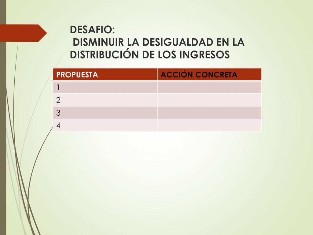 DESAFIO: DISMINUIR LA DESIGUALDAD EN LA DISTRIBUCIÓN DE LOS INGRESOS
