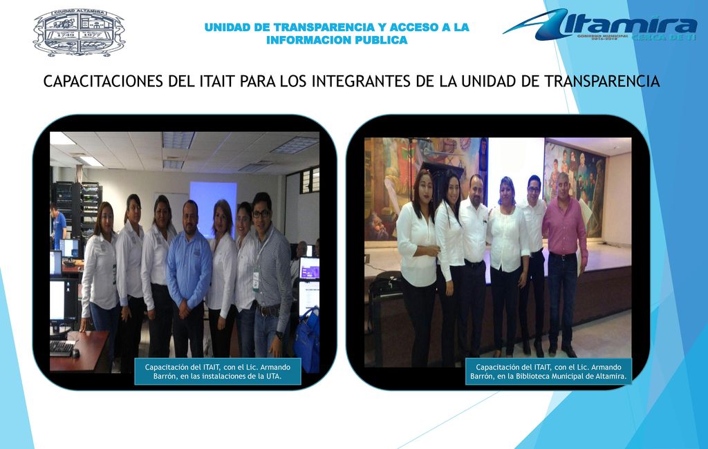 CAPACITACIONES DEL ITAIT PARA LOS INTEGRANTES DE LA UNIDAD DE TRANSPARENCIA