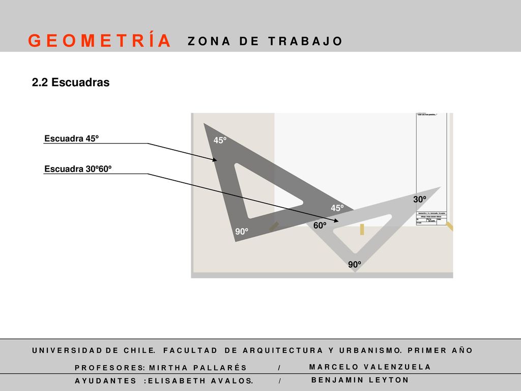 G E O M E T R Í A Z O N A D E T R A B A J O 2.2 Escuadras Escuadra 45º