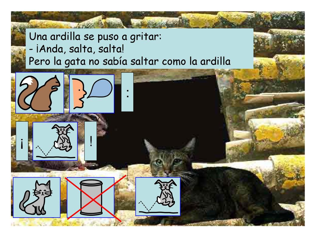 : ¡ ! Una ardilla se puso a gritar: - ¡Anda, salta, salta!
