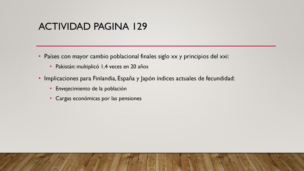 ACTIVIDAD PAGINA 129 Países con mayor cambio poblacional finales siglo xx y principios del xxi: Pakistán: multiplicó 1,4 veces en 20 años.