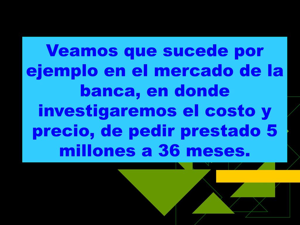 Veamos que sucede por ejemplo en el mercado de la banca, en donde investigaremos el costo y precio, de pedir prestado 5 millones a 36 meses.
