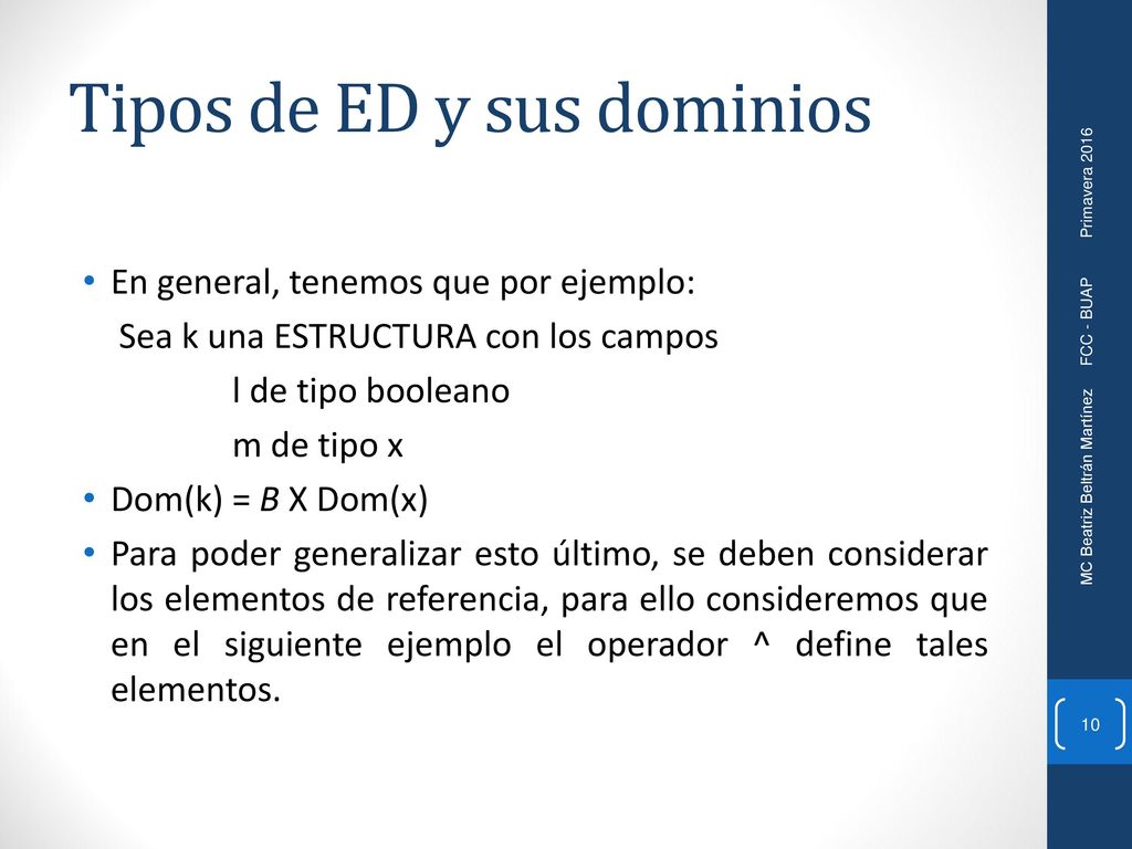 Tipos de ED y sus dominios
