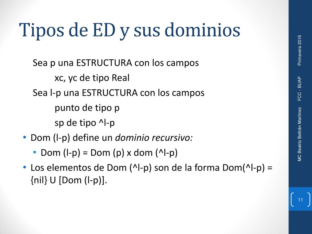 Tipos de ED y sus dominios