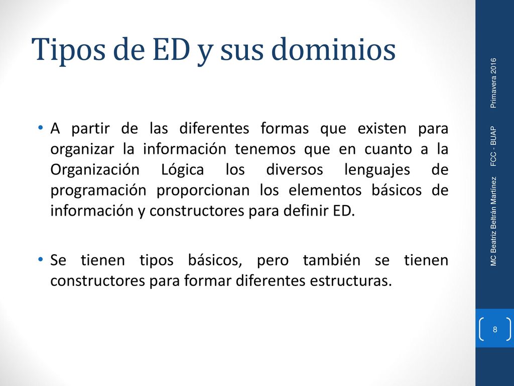 Tipos de ED y sus dominios