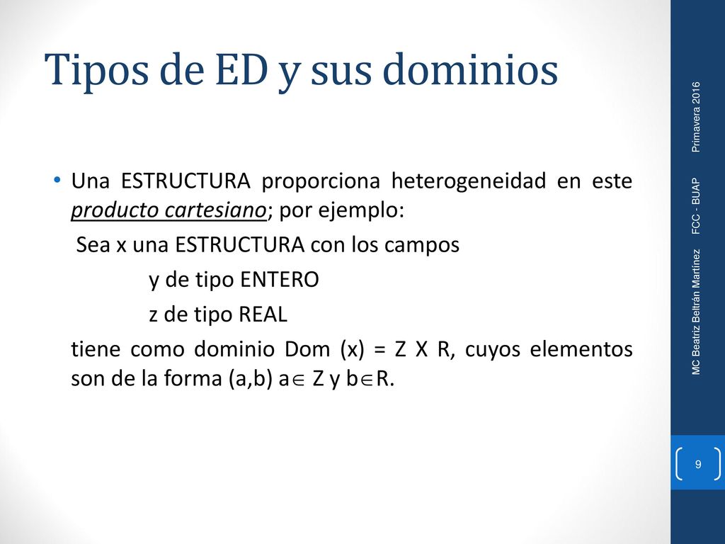 Tipos de ED y sus dominios