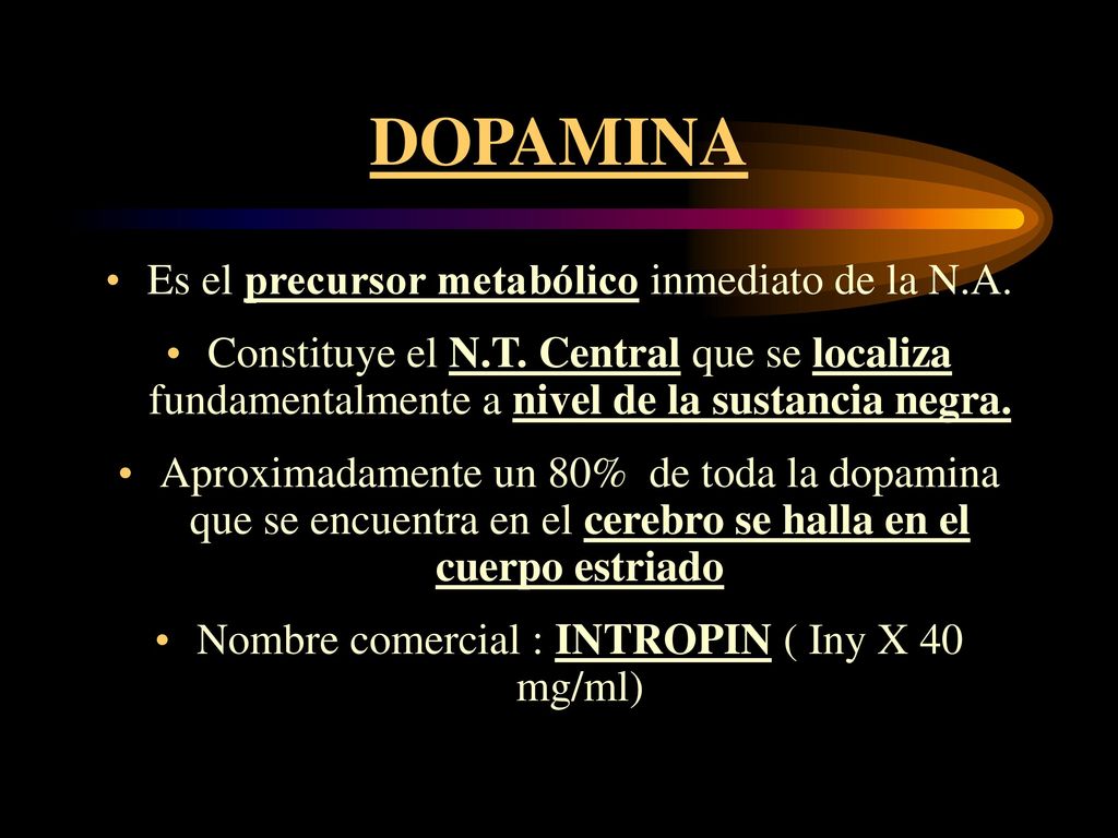 DOPAMINA Es el precursor metabólico inmediato de la N.A.