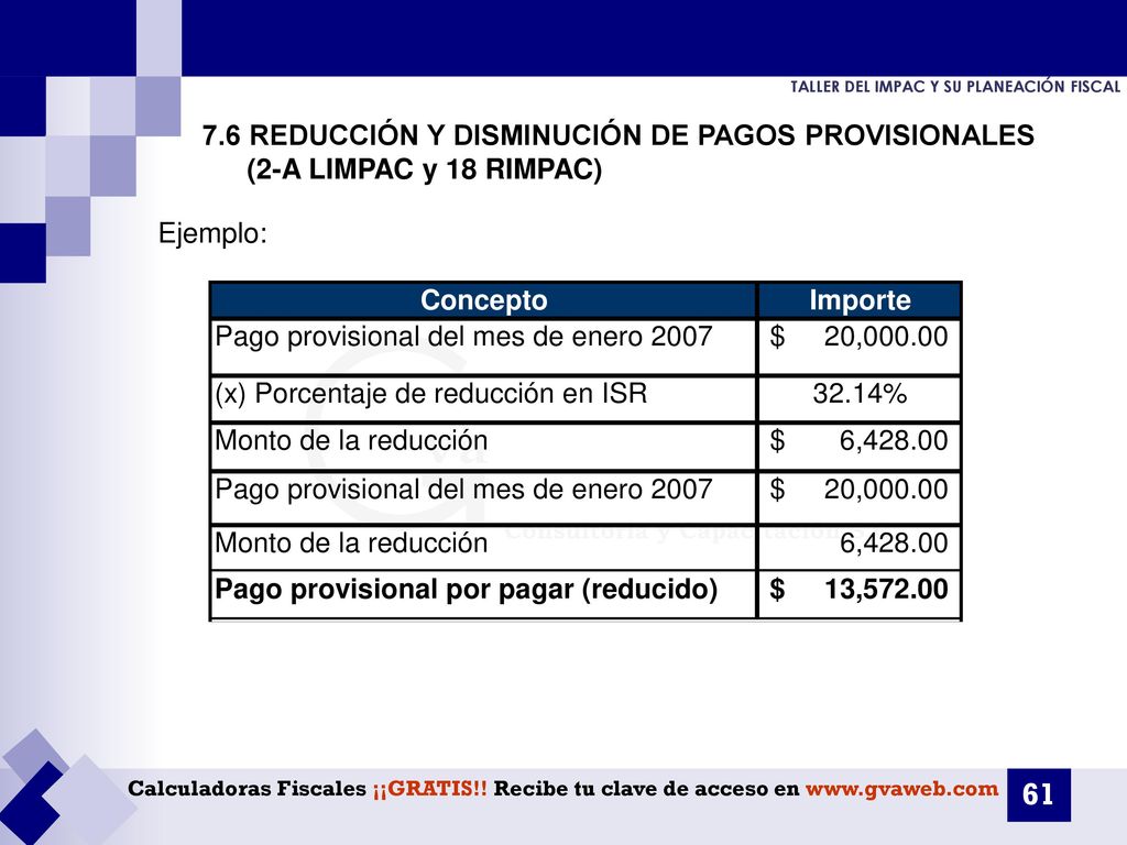 7.6 REDUCCIÓN Y DISMINUCIÓN DE PAGOS PROVISIONALES (2-A LIMPAC y 18 RIMPAC)
