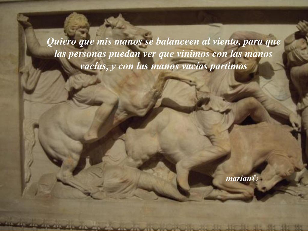 Quiero que mis manos se balanceen al viento, para que las personas puedan ver que vinimos con las manos vacías, y con las manos vacías partimos