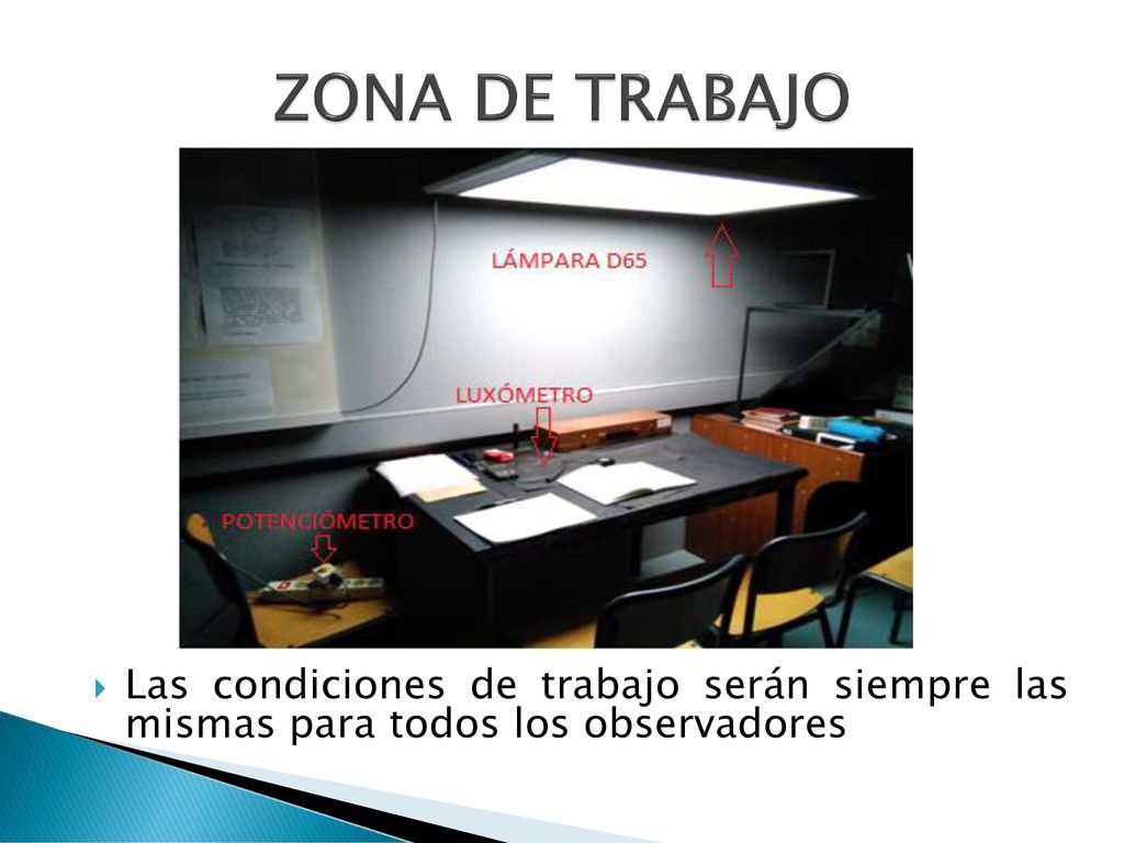 ZONA DE TRABAJO Las condiciones de trabajo serán siempre las mismas para todos los observadores