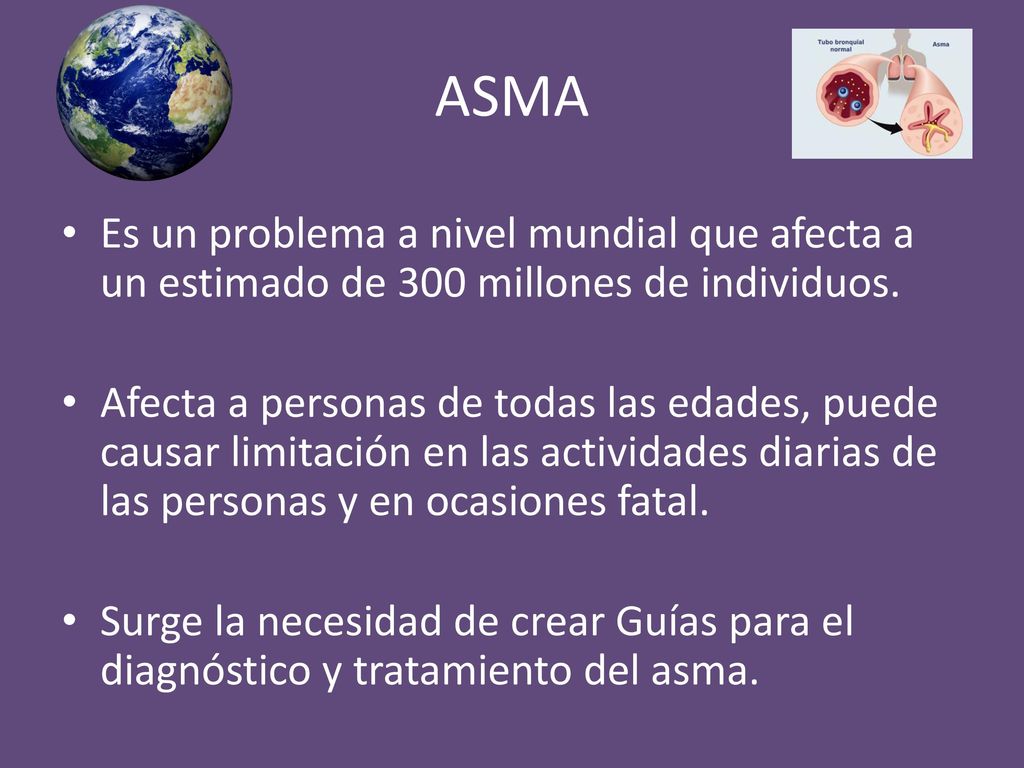 ASMA Es un problema a nivel mundial que afecta a un estimado de 300 millones de individuos.