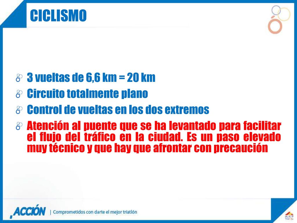 ciclismo 3 vueltas de 6,6 km = 20 km Circuito totalmente plano