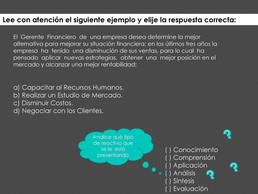 Analice qué tipo de reactivo que se le está presentando