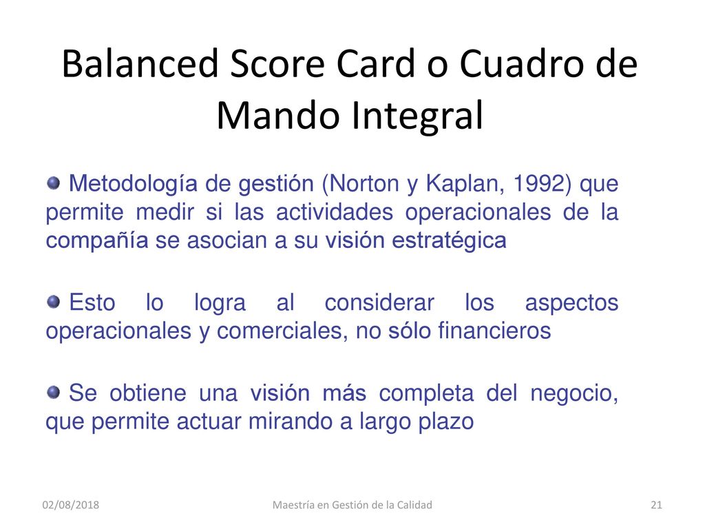 Balanced Score Card o Cuadro de Mando Integral