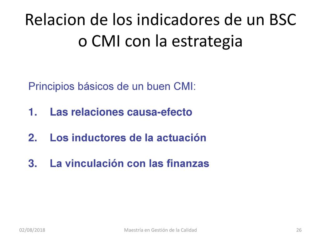 Relacion de los indicadores de un BSC o CMI con la estrategia
