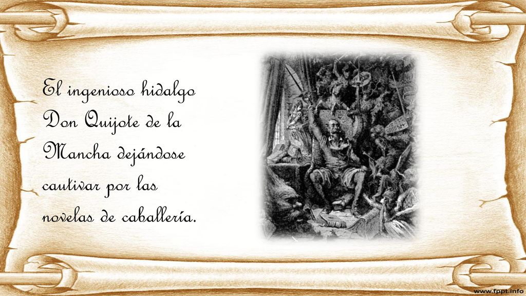 El ingenioso hidalgo Don Quijote de la Mancha dejándose cautivar por las novelas de caballería.