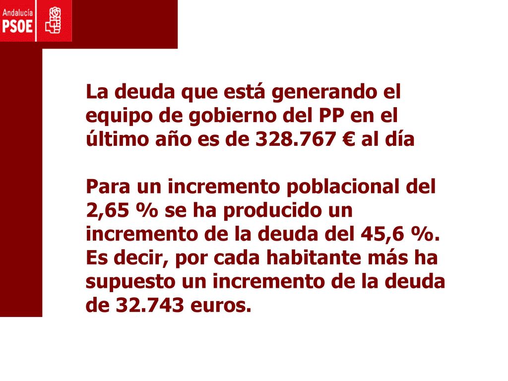 La deuda que está generando el equipo de gobierno del PP en el último año es de € al día