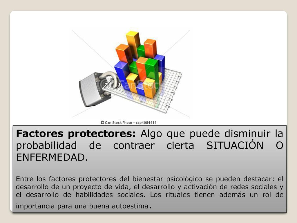 Factores protectores: Algo que puede disminuir la probabilidad de contraer cierta SITUACIÓN O ENFERMEDAD.