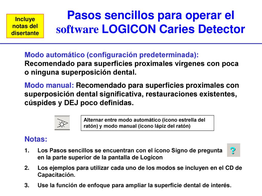 Pasos sencillos para operar el software LOGICON Caries Detector