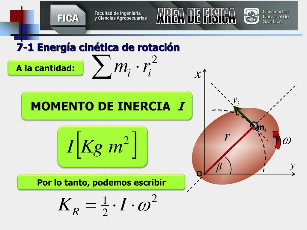 7-1 Energía cinética de rotación Por lo tanto, podemos escribir