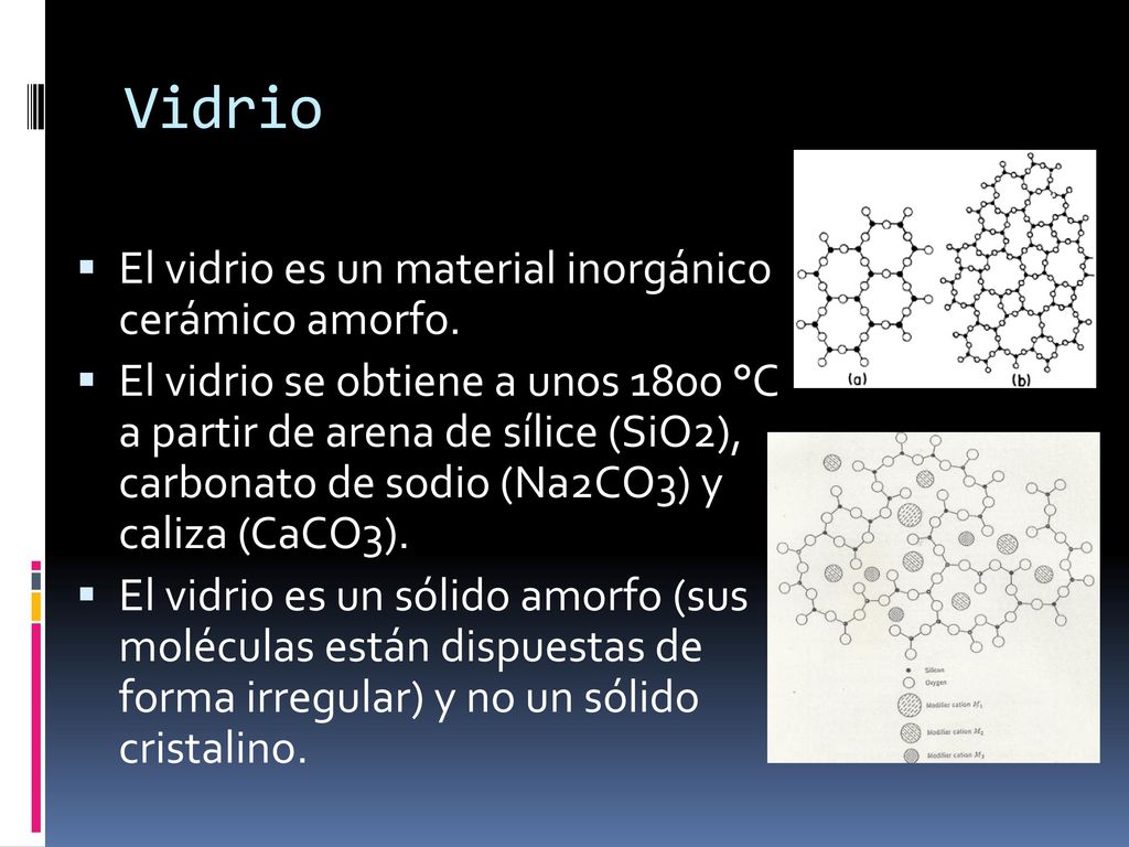 Vidrio El vidrio es un material inorgánico cerámico amorfo.