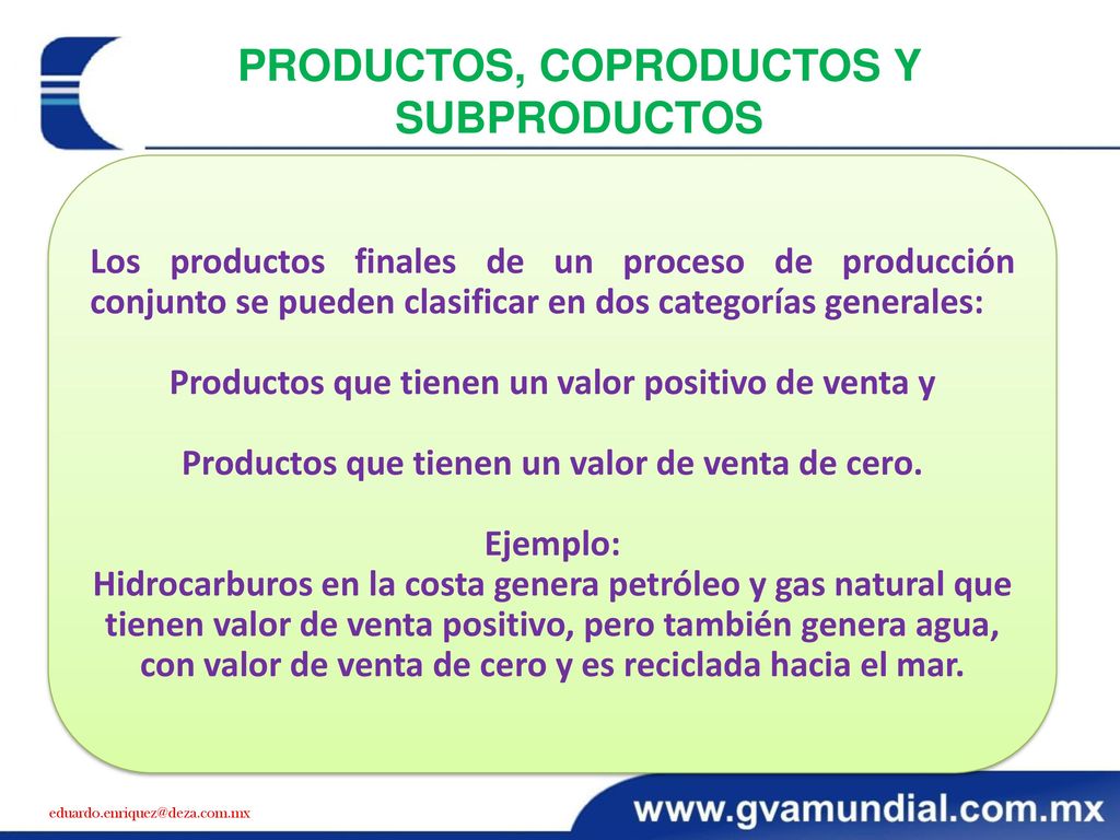 PRODUCTOS, COPRODUCTOS Y SUBPRODUCTOS