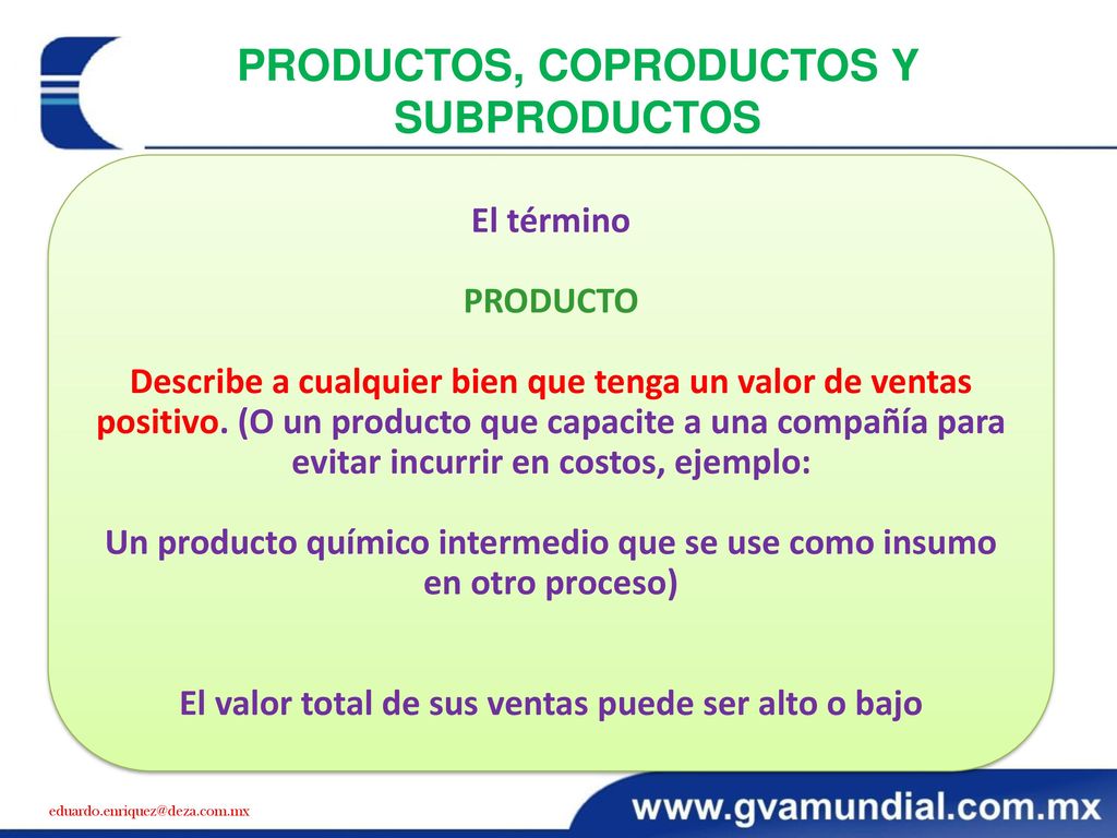 PRODUCTOS, COPRODUCTOS Y SUBPRODUCTOS