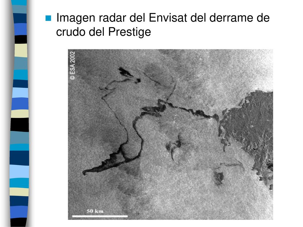 Imagen radar del Envisat del derrame de crudo del Prestige